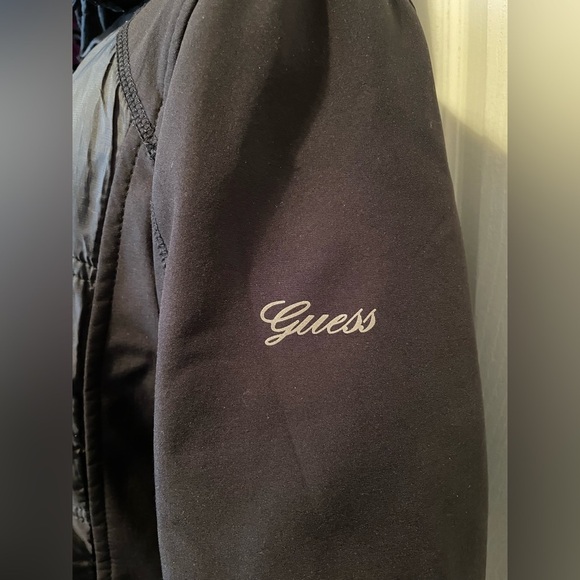 Guess Mid-Length Black Hooded Winter Zip-Up Jacket Women’s Medium - Picture 12 of 14